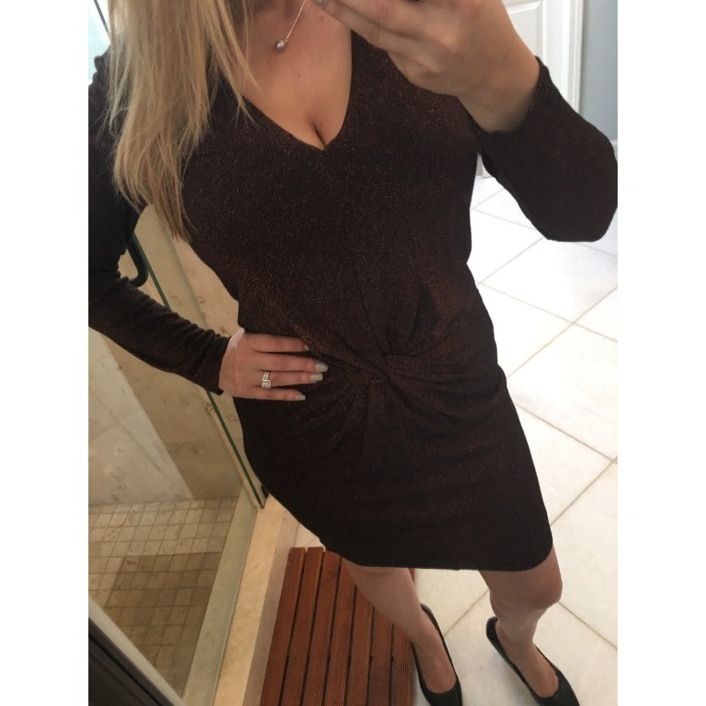 Ted Baker Dafney Metallic Long Sleeve Midi Dress 2 Us M $295 Twist Copper Brown